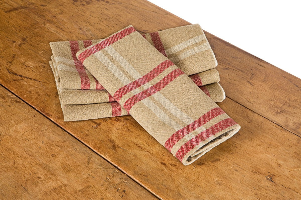 Natural Linen Check Kitchen Towels – Set of 4